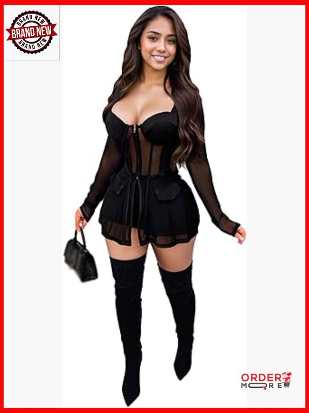 Sexy 2 Piece Jumpsuit Set Long Sleeve Clubwear Bodycon Romper